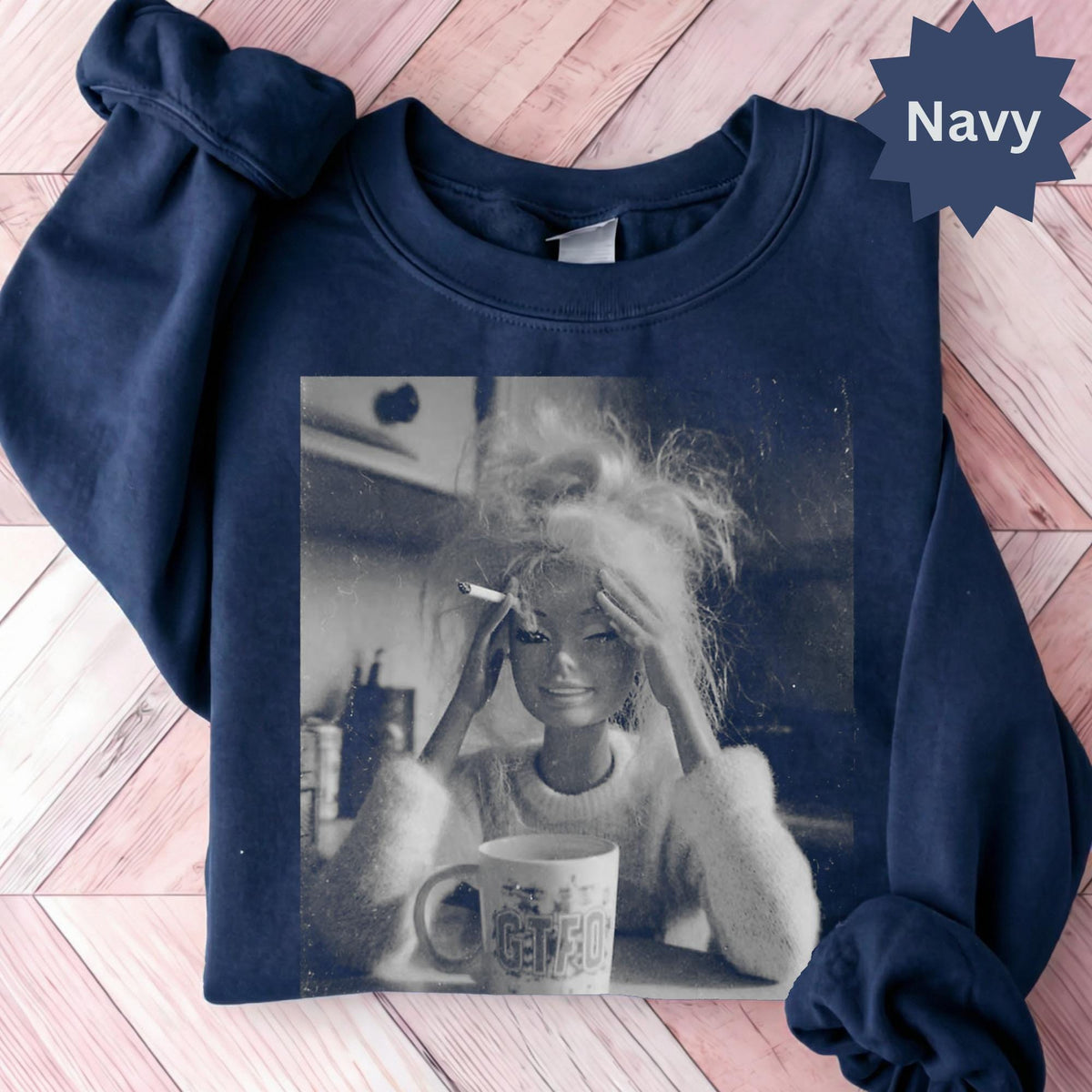 Vintage 90s Doll Face Meme Graphic T-Shirts Smoking GTFO Mug Distressed Funny