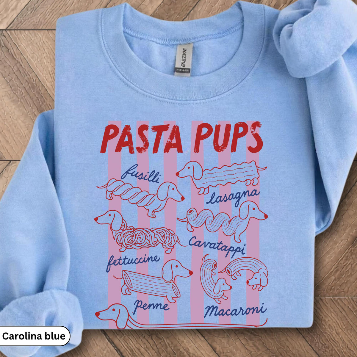 Pasta Pups Dachshund T-Shirt, Cute Doxie Wiener Dog Graphic Tee, Funny Italian Foodie Pasta Lover Shirt, Cute Dog Mom Birthday Gift