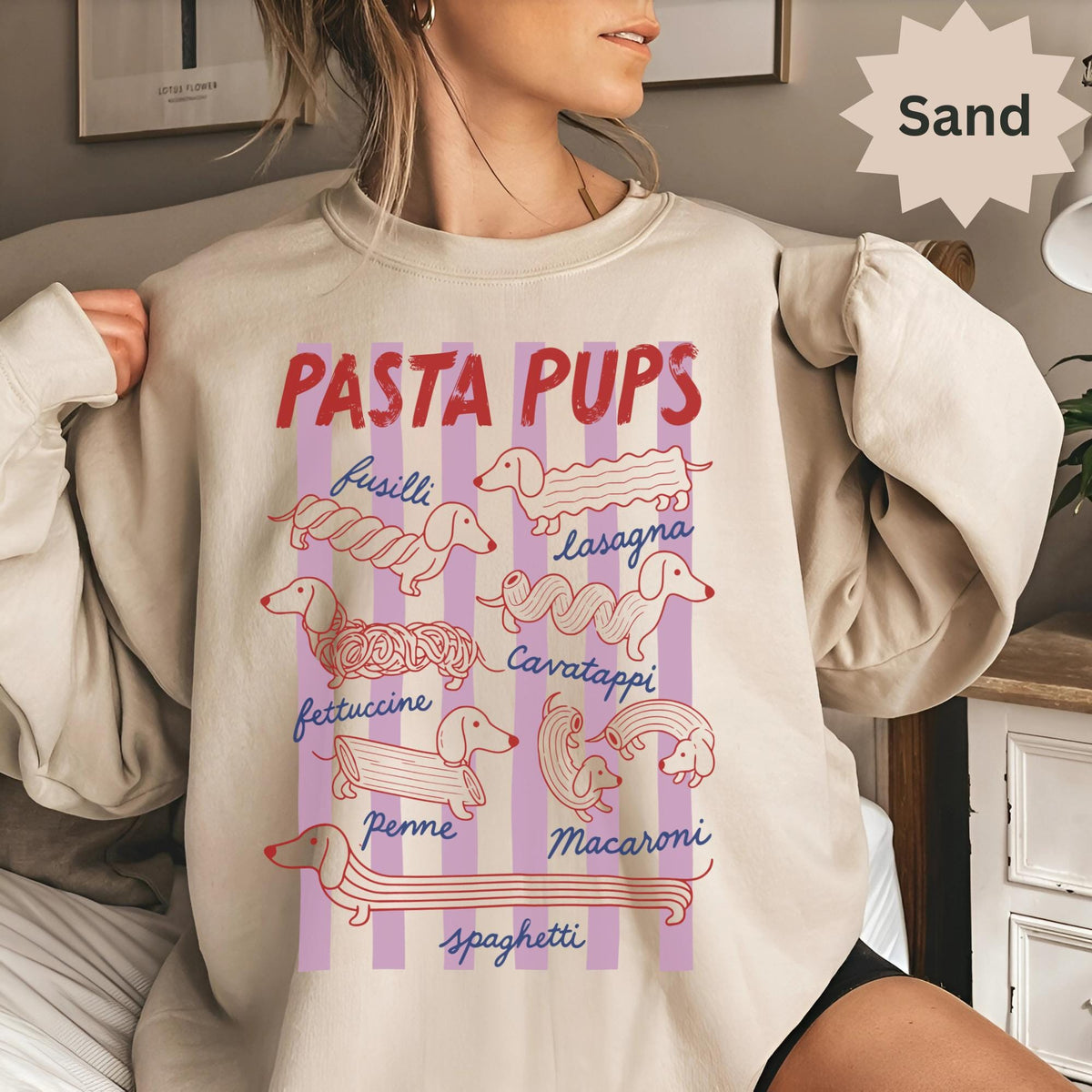 Pasta Pups Dachshund T-Shirt, Cute Doxie Wiener Dog Graphic Tee, Funny Italian Foodie Pasta Lover Shirt, Cute Dog Mom Birthday Gift