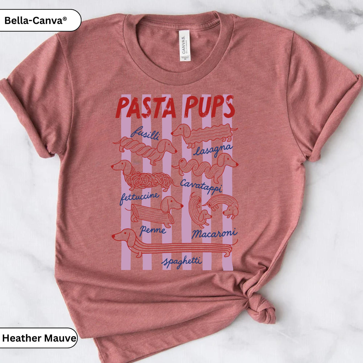 Pasta Pups Dachshund T-Shirt, Cute Doxie Wiener Dog Graphic Tee, Funny Italian Foodie Pasta Lover Shirt, Cute Dog Mom Birthday Gift