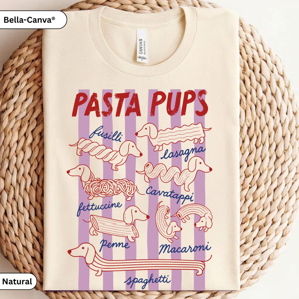 Pasta Pups Dachshund T-Shirt, Cute Doxie Wiener Dog Graphic Tee, Funny Italian Foodie Pasta Lover Shirt, Cute Dog Mom Birthday Gift