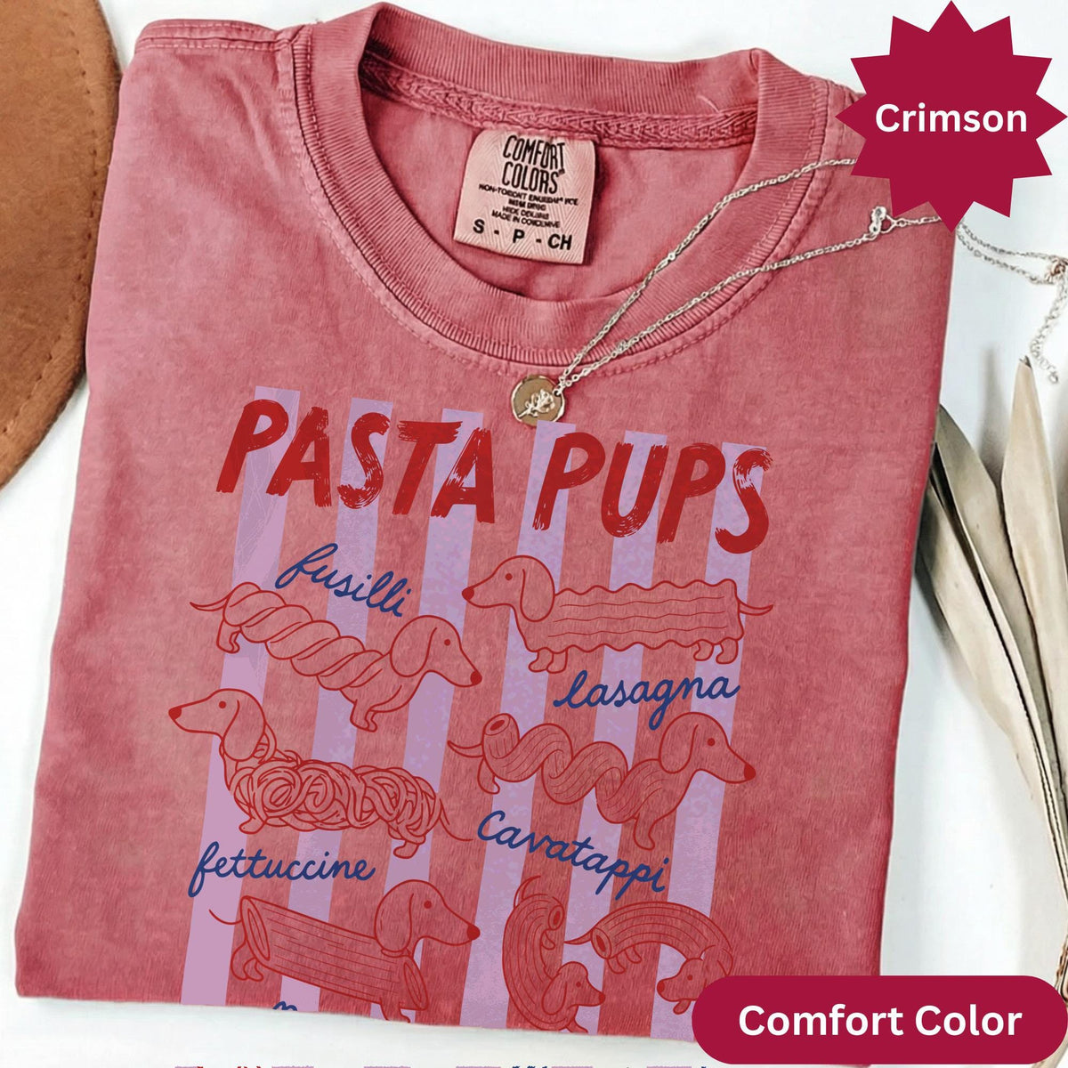 Pasta Pups Dachshund T-Shirt, Cute Doxie Wiener Dog Graphic Tee, Funny Italian Foodie Pasta Lover Shirt, Cute Dog Mom Birthday Gift