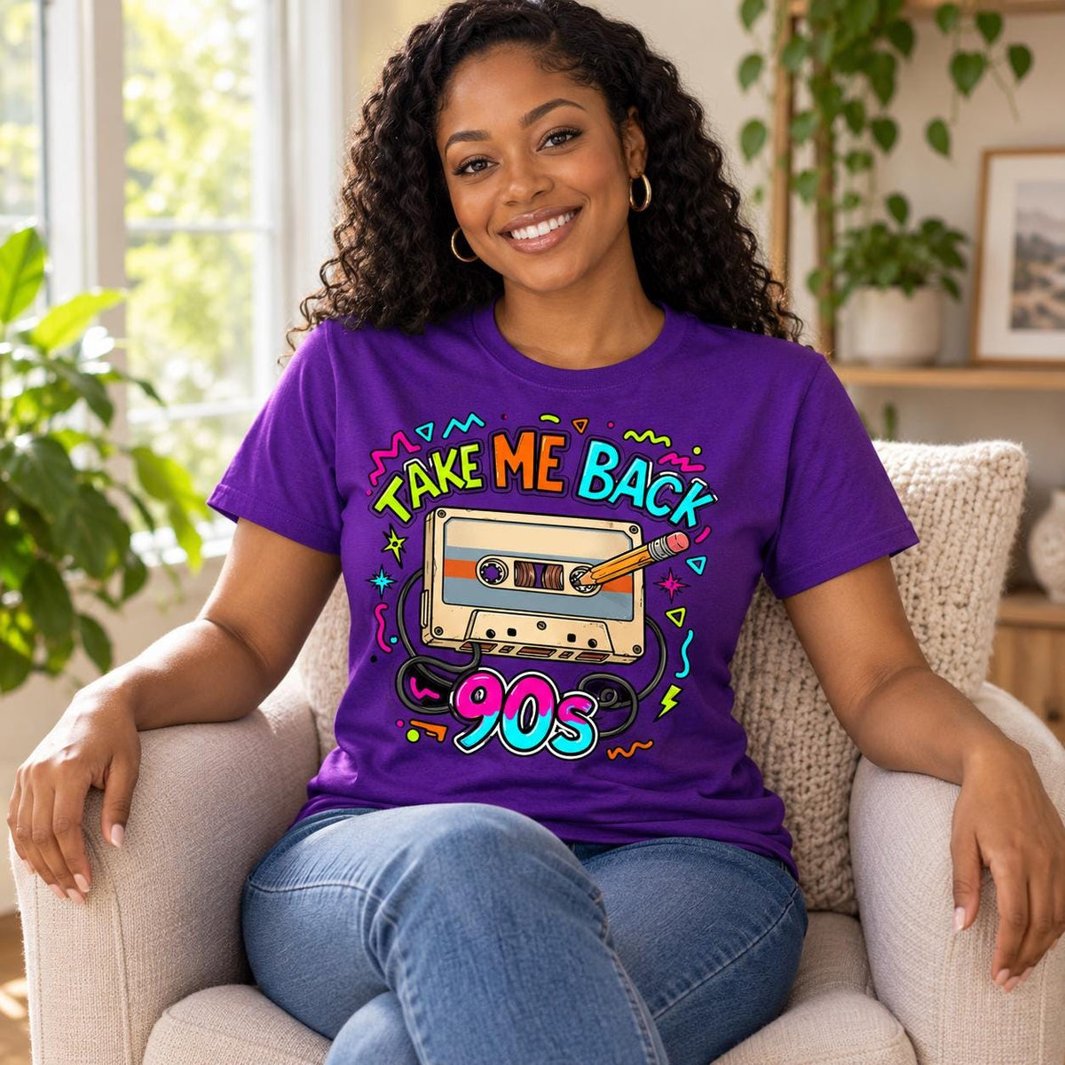 Take Me Back to the 90s Shirt, Retro Cassette Tape Graphic Tee, Neon 90s Party Outfit, Nostalgia Gift, Unisex Throwback T-Shirt