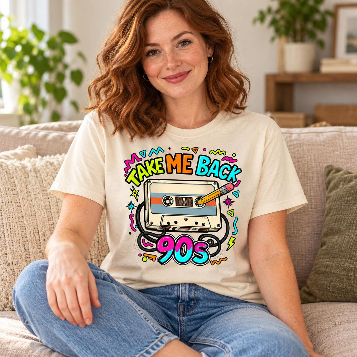 Take Me Back to the 90s Shirt, Retro Cassette Tape Graphic Tee, Neon 90s Party Outfit, Nostalgia Gift, Unisex Throwback T-Shirt