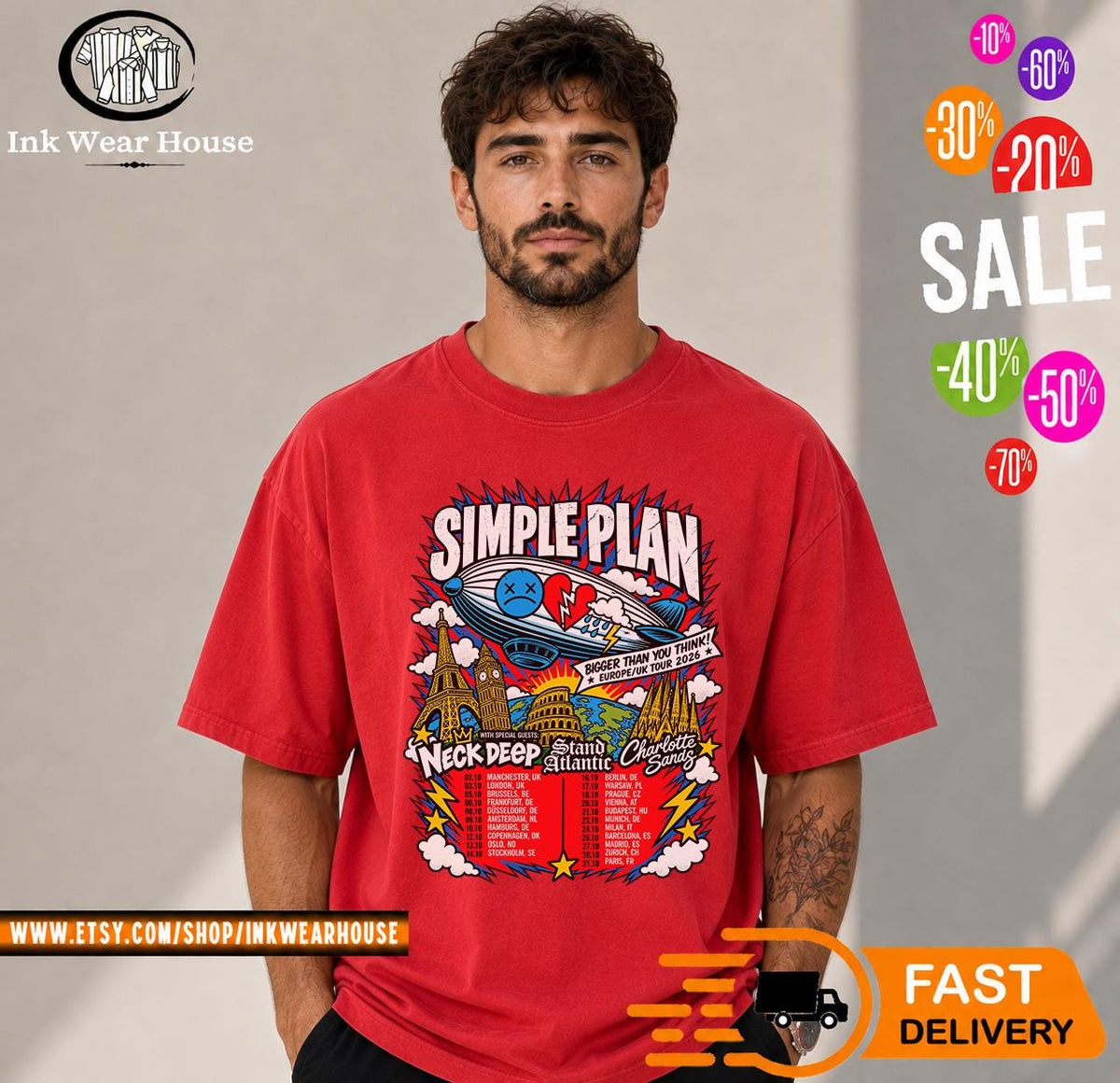Simple Plan Bigger Than You Think Europe UK Tour 2026 T-Shirt, Pop Punk Concert Shirt, Rock Band Tee