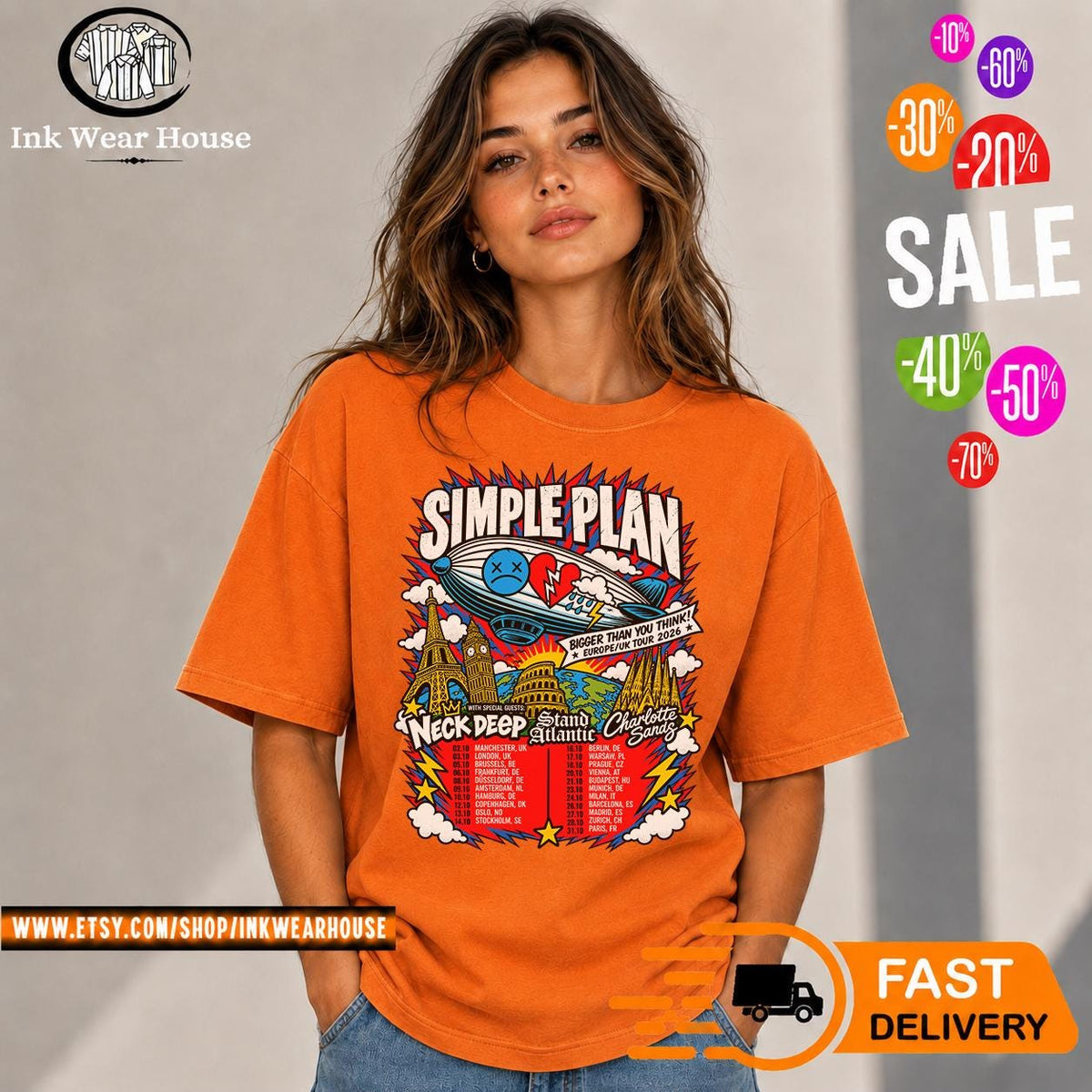 Simple Plan Bigger Than You Think Europe UK Tour 2026 T-Shirt, Pop Punk Concert Shirt, Rock Band Tee