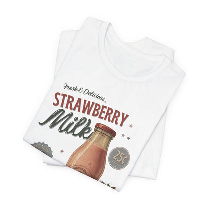 Vintage Strawberry Milk Graphic Tee | Retro 1950s Foodie Shirt