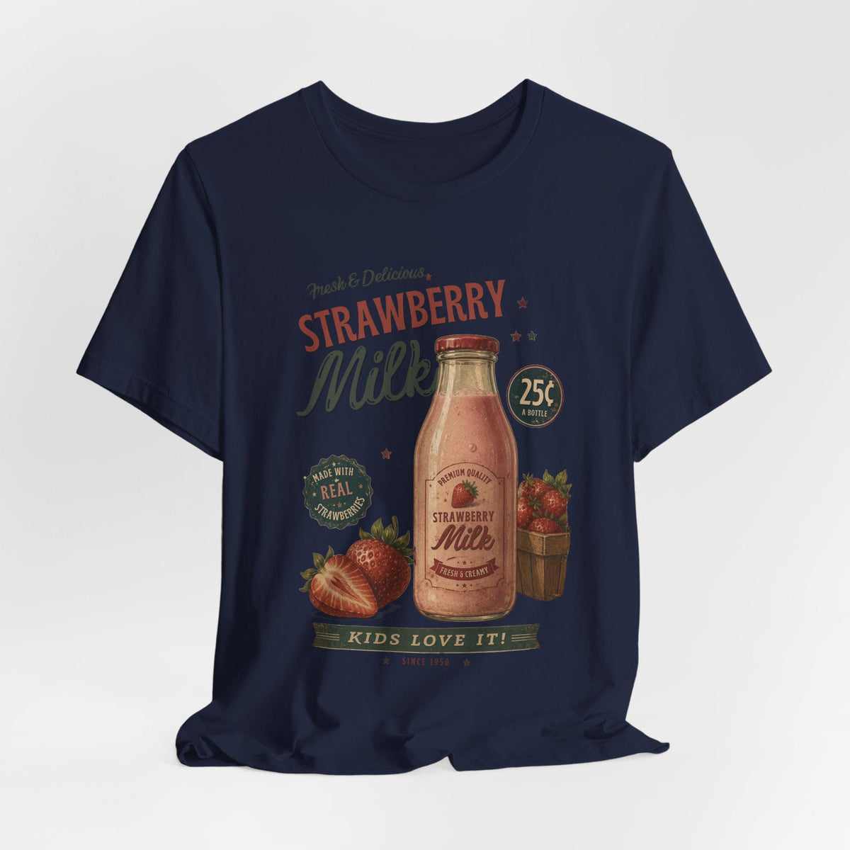 Vintage Strawberry Milk Graphic Tee | Retro 1950s Foodie Shirt