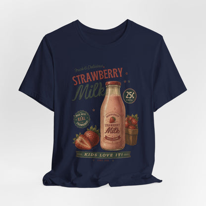 Vintage Strawberry Milk Graphic Tee | Retro 1950s Foodie Shirt