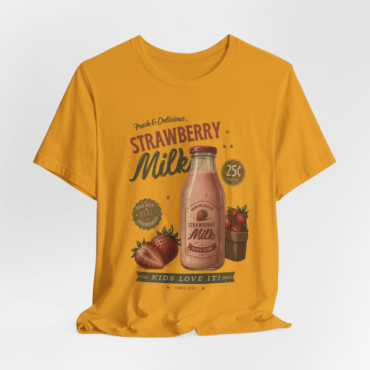 Vintage Strawberry Milk Graphic Tee | Retro 1950s Foodie Shirt