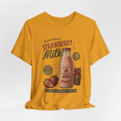 Vintage Strawberry Milk Graphic Tee | Retro 1950s Foodie Shirt