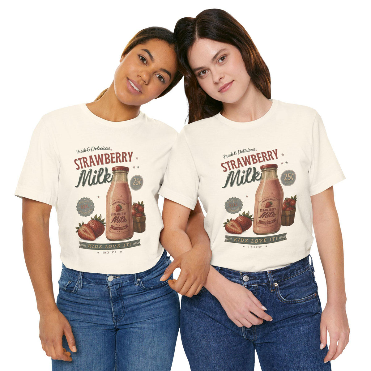 Vintage Strawberry Milk Graphic Tee | Retro 1950s Foodie Shirt