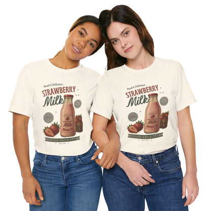 Vintage Strawberry Milk Graphic Tee | Retro 1950s Foodie Shirt