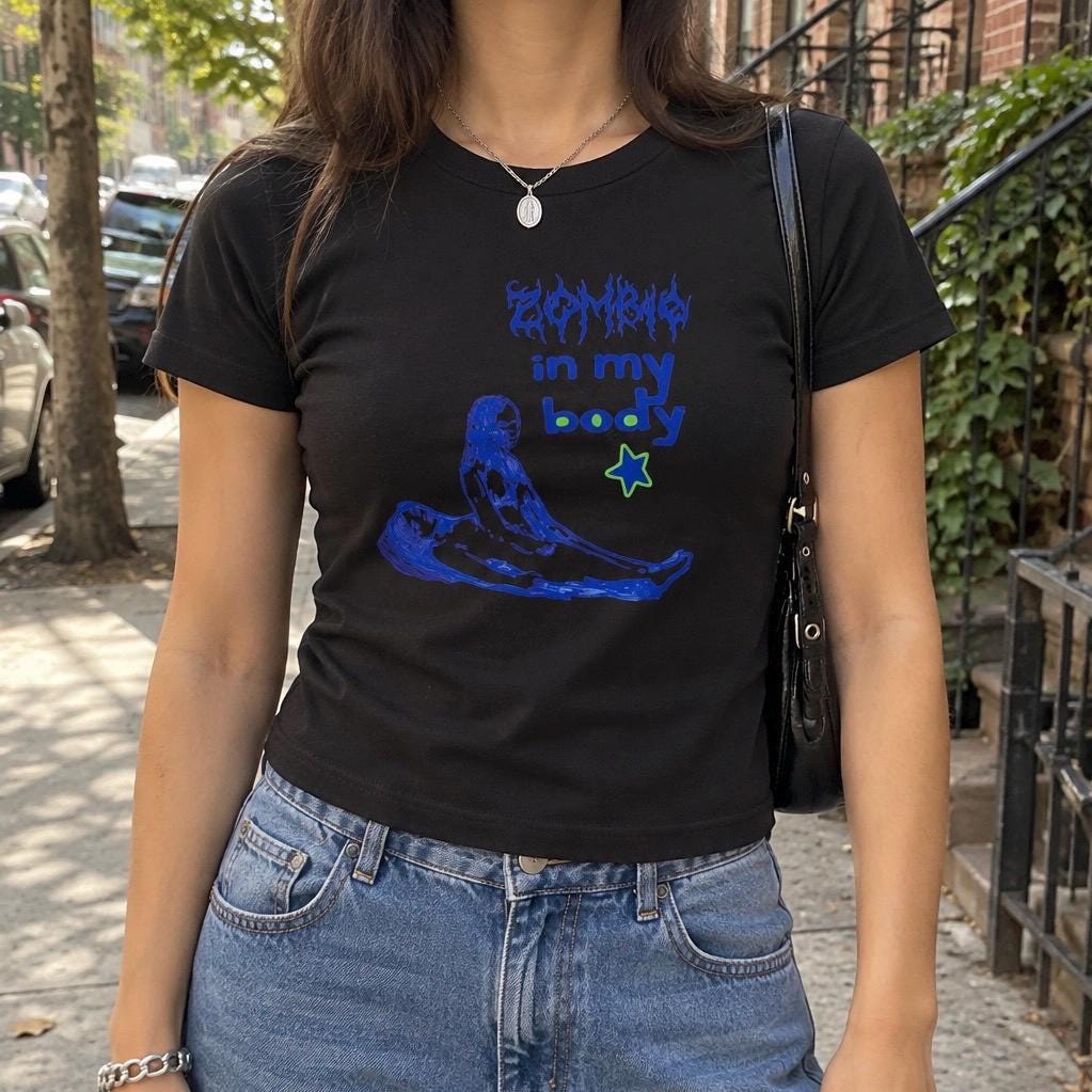 Zombie In My Body Baby Tee, you seem pretty sad, Y2K Grunge Graphic Shirt, Goth Baby Tee, Alt Girl Top, Horror Graphic Tee