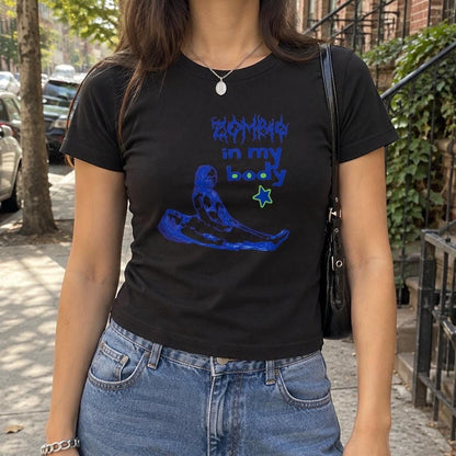 Zombie In My Body Baby Tee, you seem pretty sad, Y2K Grunge Graphic Shirt, Goth Baby Tee, Alt Girl Top, Horror Graphic Tee