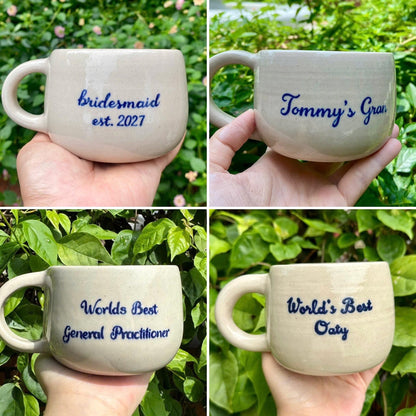 Personalized Cappuccino Cup – Custom Name Ceramic Mug, Handmade Pottery