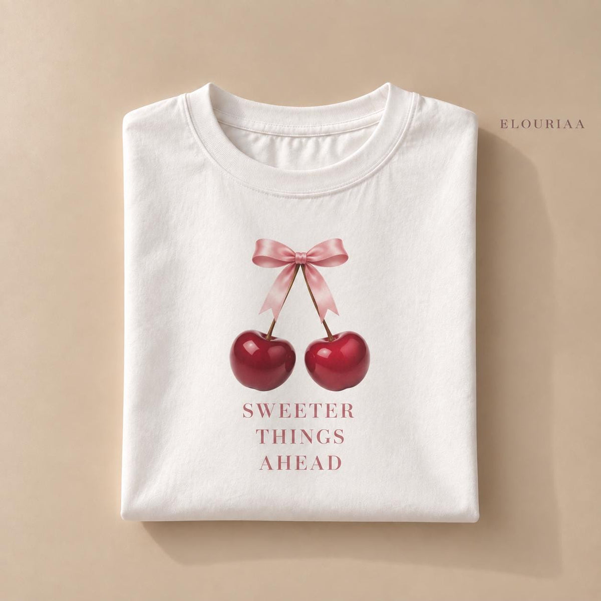 Cherry Bow Graphic Tee, Sweeter Things Ahead, Feminine Cotton T-Shirt