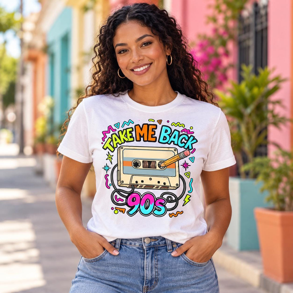 Take Me Back to the 90s Shirt, Retro Cassette Tape Graphic Tee, Neon 90s Party Outfit, Nostalgia Gift, Unisex Throwback T-Shirt