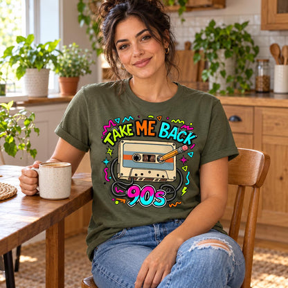 Take Me Back to the 90s Shirt, Retro Cassette Tape Graphic Tee, Neon 90s Party Outfit, Nostalgia Gift, Unisex Throwback T-Shirt