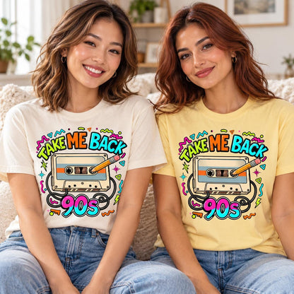 Take Me Back to the 90s Shirt, Retro Cassette Tape Graphic Tee, Neon 90s Party Outfit, Nostalgia Gift, Unisex Throwback T-Shirt