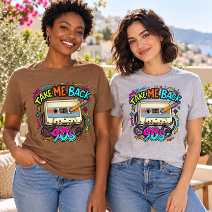 Take Me Back to the 90s Shirt, Retro Cassette Tape Graphic Tee, Neon 90s Party Outfit, Nostalgia Gift, Unisex Throwback T-Shirt