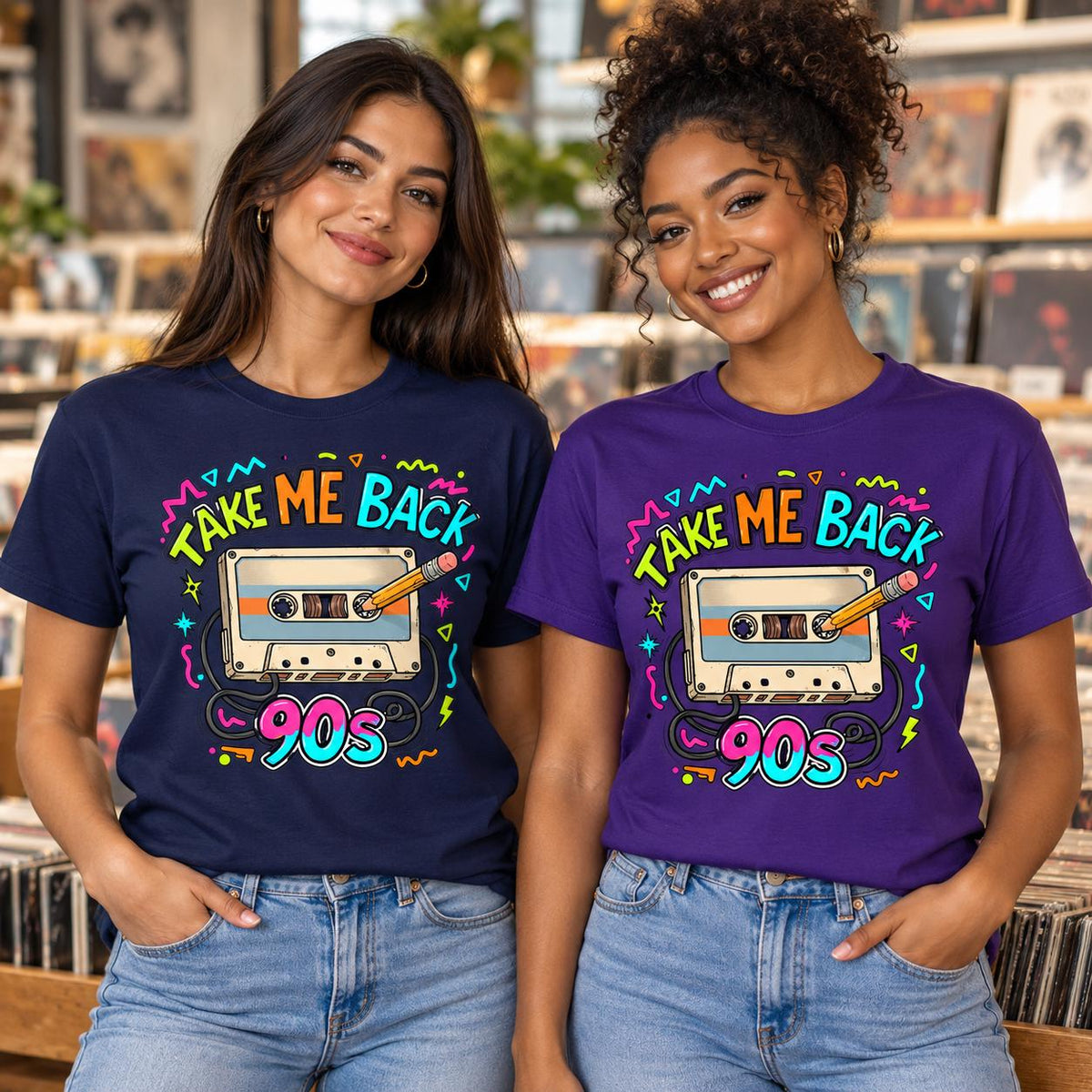 Take Me Back to the 90s Shirt, Retro Cassette Tape Graphic Tee, Neon 90s Party Outfit, Nostalgia Gift, Unisex Throwback T-Shirt