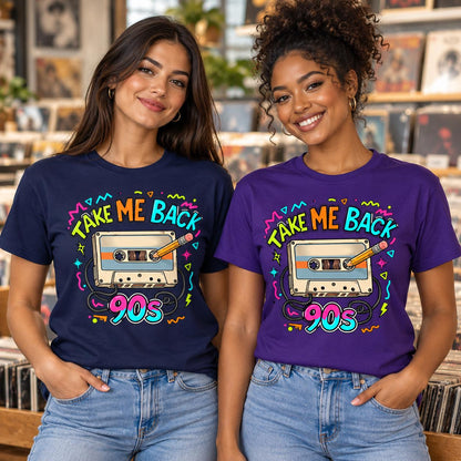 Take Me Back to the 90s Shirt, Retro Cassette Tape Graphic Tee, Neon 90s Party Outfit, Nostalgia Gift, Unisex Throwback T-Shirt