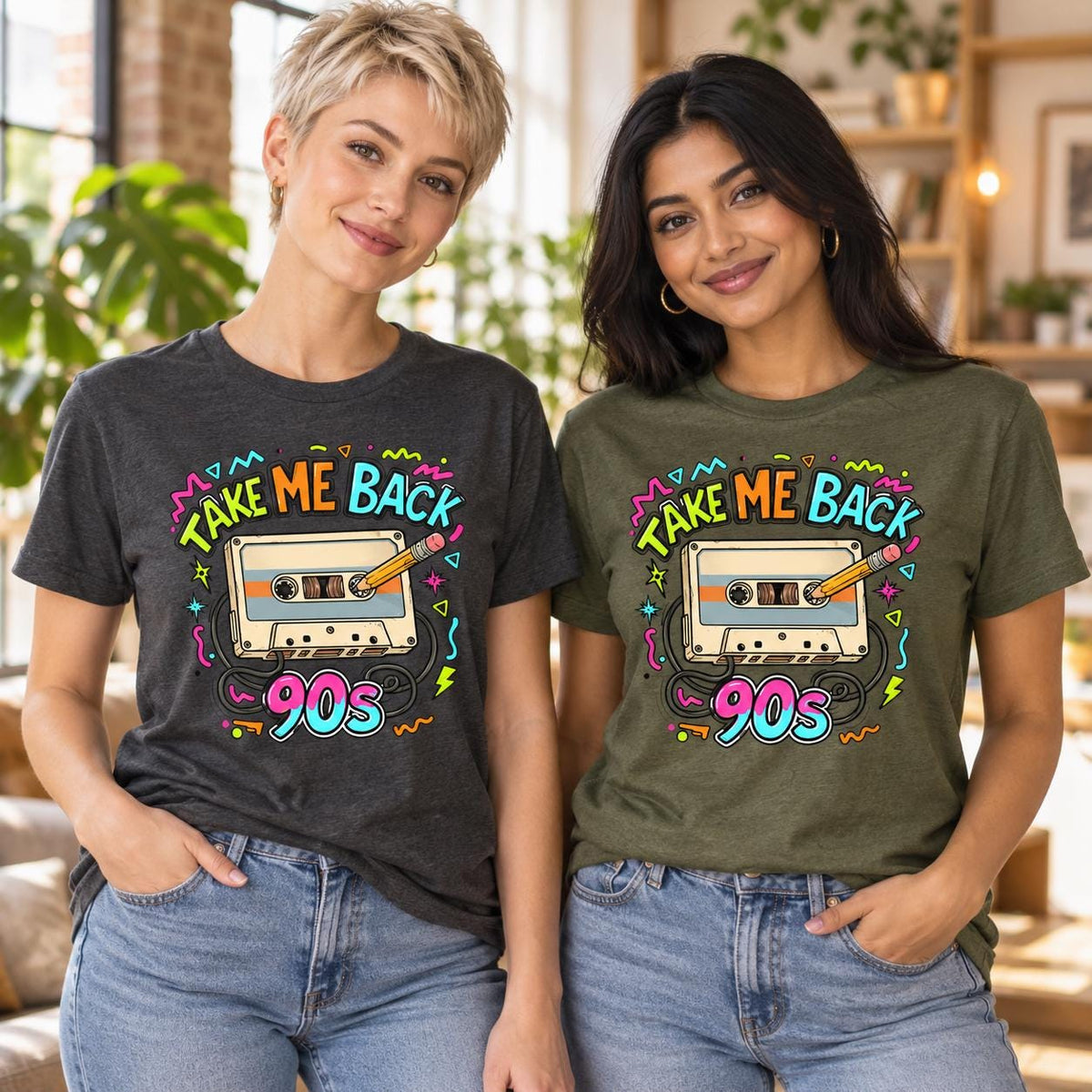 Take Me Back to the 90s Shirt, Retro Cassette Tape Graphic Tee, Neon 90s Party Outfit, Nostalgia Gift, Unisex Throwback T-Shirt