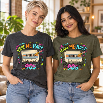 Take Me Back to the 90s Shirt, Retro Cassette Tape Graphic Tee, Neon 90s Party Outfit, Nostalgia Gift, Unisex Throwback T-Shirt