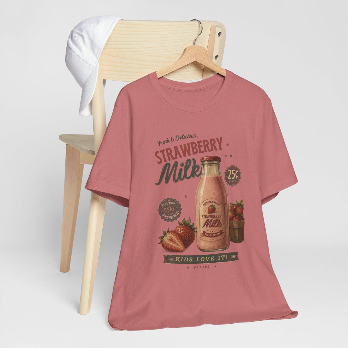 Vintage Strawberry Milk Graphic Tee | Retro 1950s Foodie Shirt