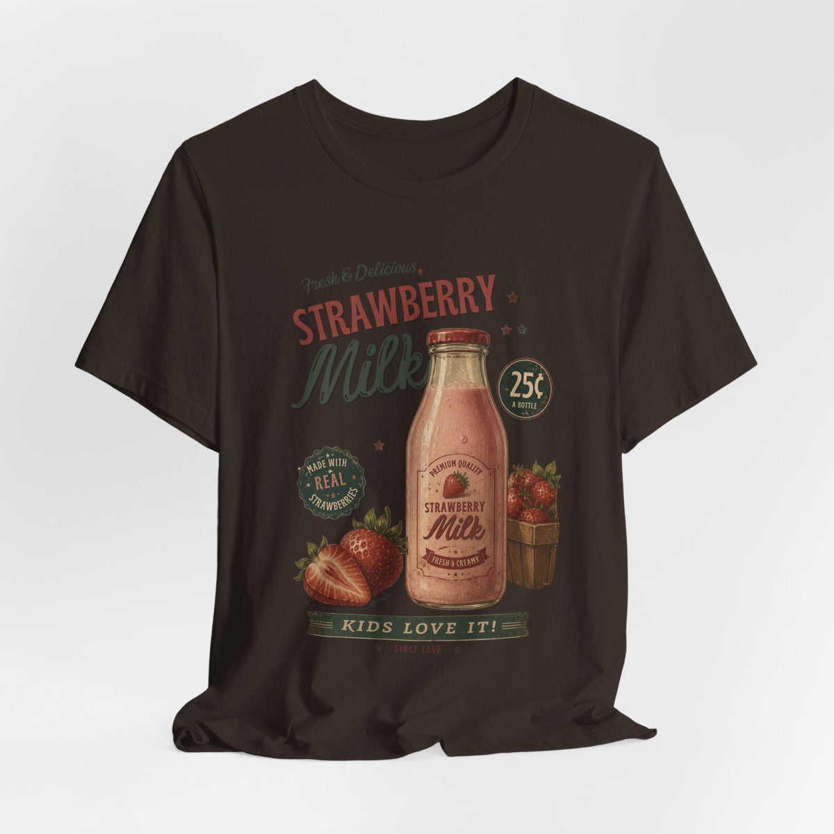 Vintage Strawberry Milk Graphic Tee | Retro 1950s Foodie Shirt