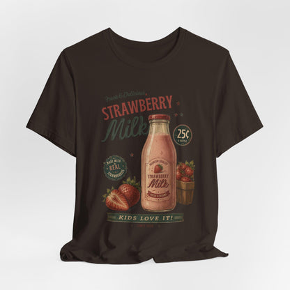 Vintage Strawberry Milk Graphic Tee | Retro 1950s Foodie Shirt