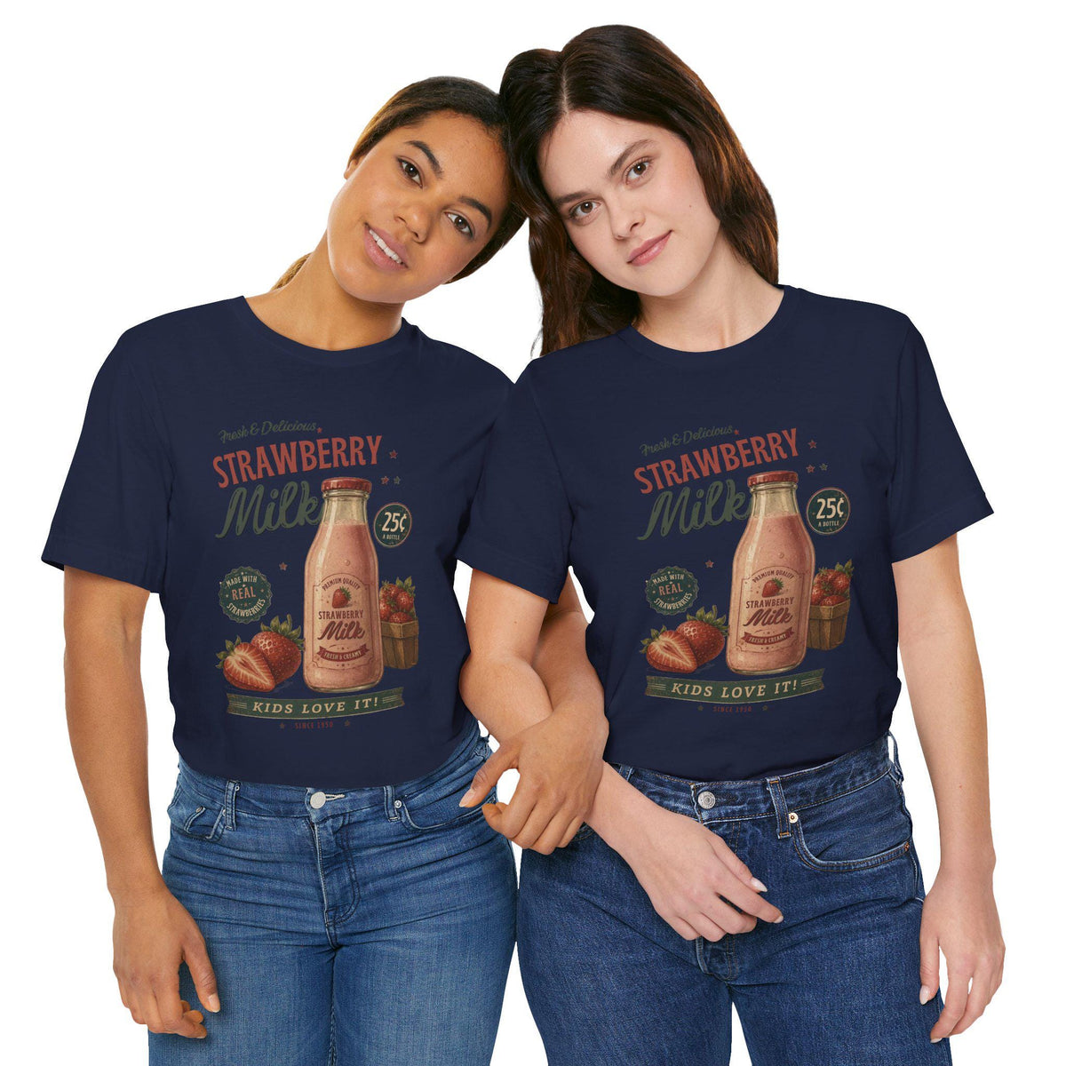 Vintage Strawberry Milk Graphic Tee | Retro 1950s Foodie Shirt