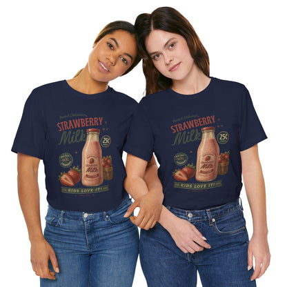 Vintage Strawberry Milk Graphic Tee | Retro 1950s Foodie Shirt