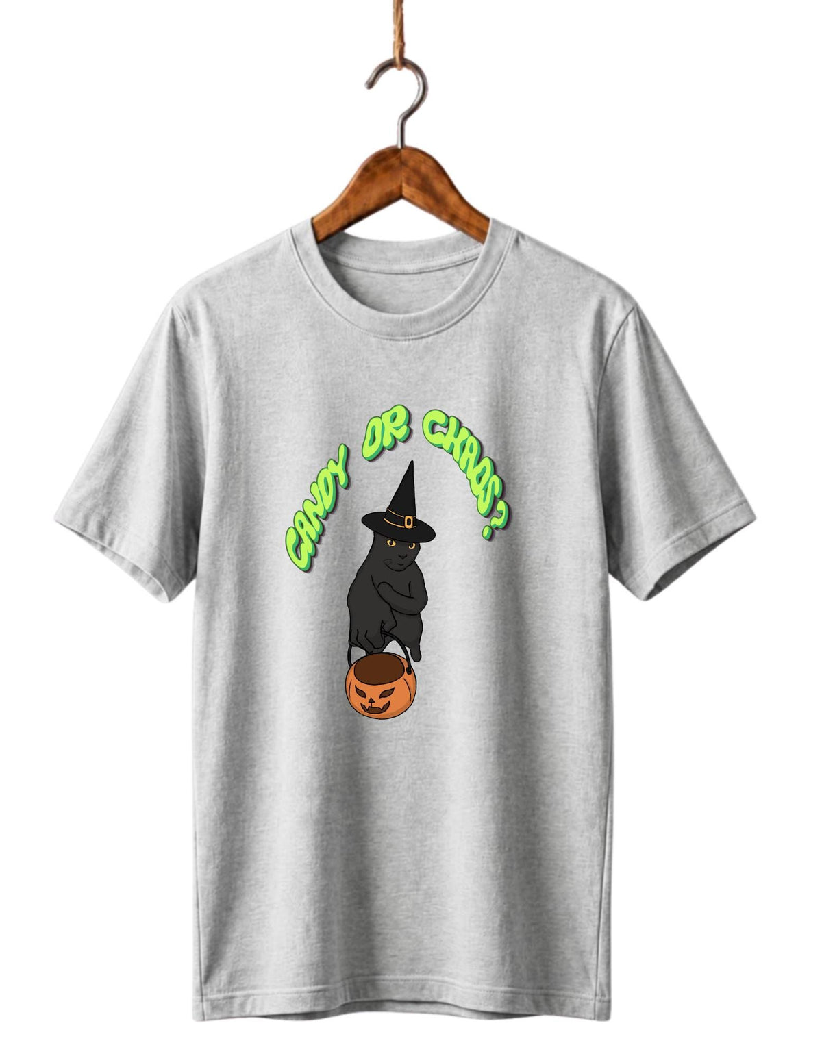 Halloween Black Cat Witch Hat Pumpkin Shirt, Candy or Chaos Graphic Tee