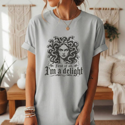 First of All, I'm a Delight T-Shirt | Halloween Medusa Spooky Tee